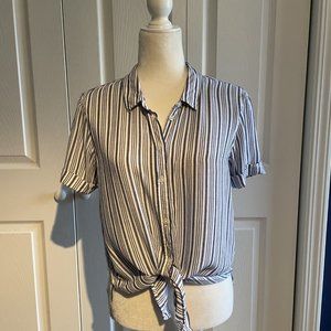 American Eagle Womens Button Up Shirt Size XS Blue White Striped Short Sleeve